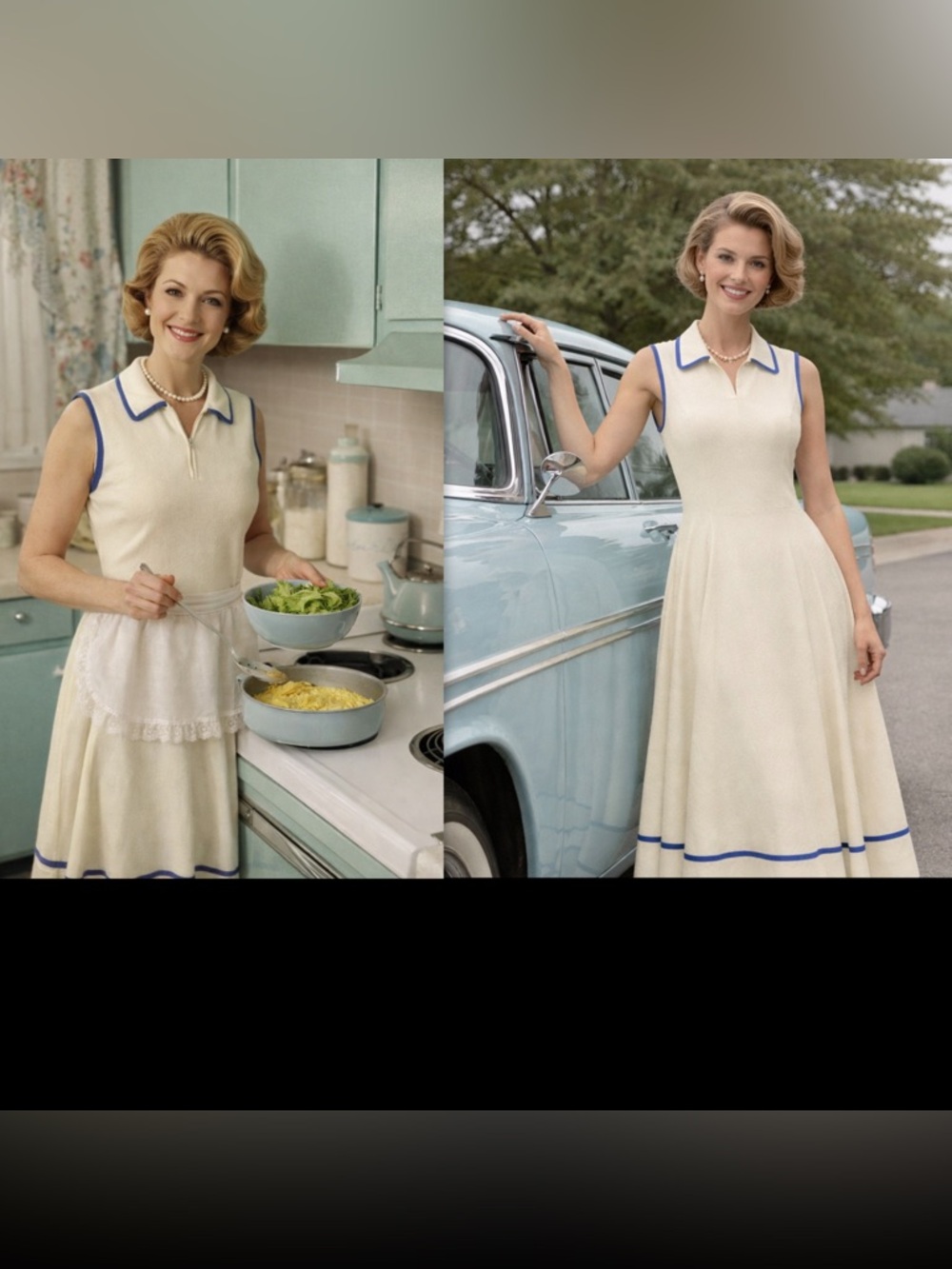 VINTAGE HANBURY LTD 1960’s UNION TAG Sleeveless Knit Maxi Dress with Blue Trim.